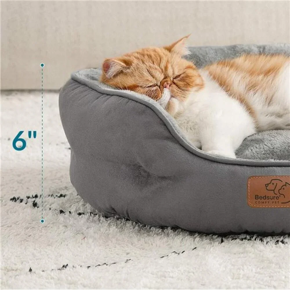 Small Dog Bed Round Cat Bed Indoor Puppy Kitten Washable Pet Bed Grey 20 Inch